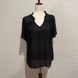 Lilypad Black Sheer Textured Fabric V-neck Blouse Size M